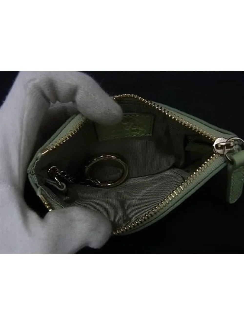 Gucci GG Emblem Leather With Key Ring Coin Purse Light Green